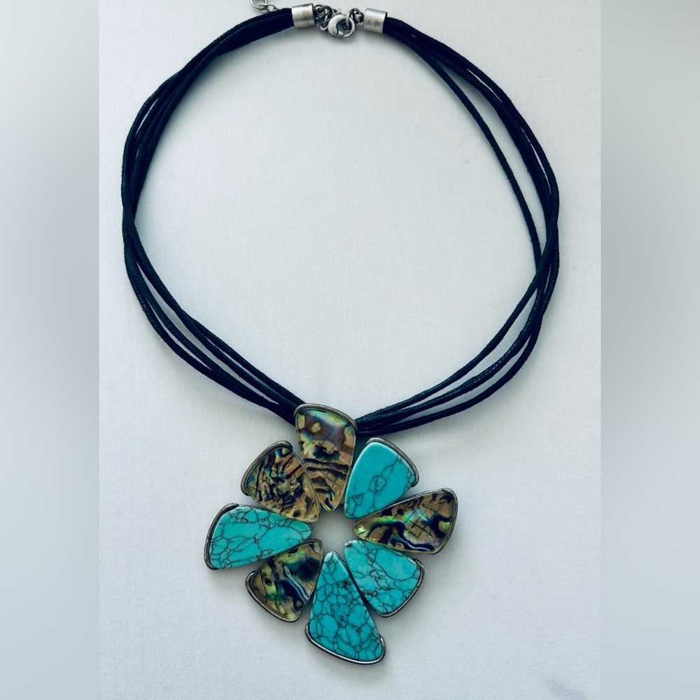 Karma Bella Elegant Abalone Turquoise and Black Pendant Necklace